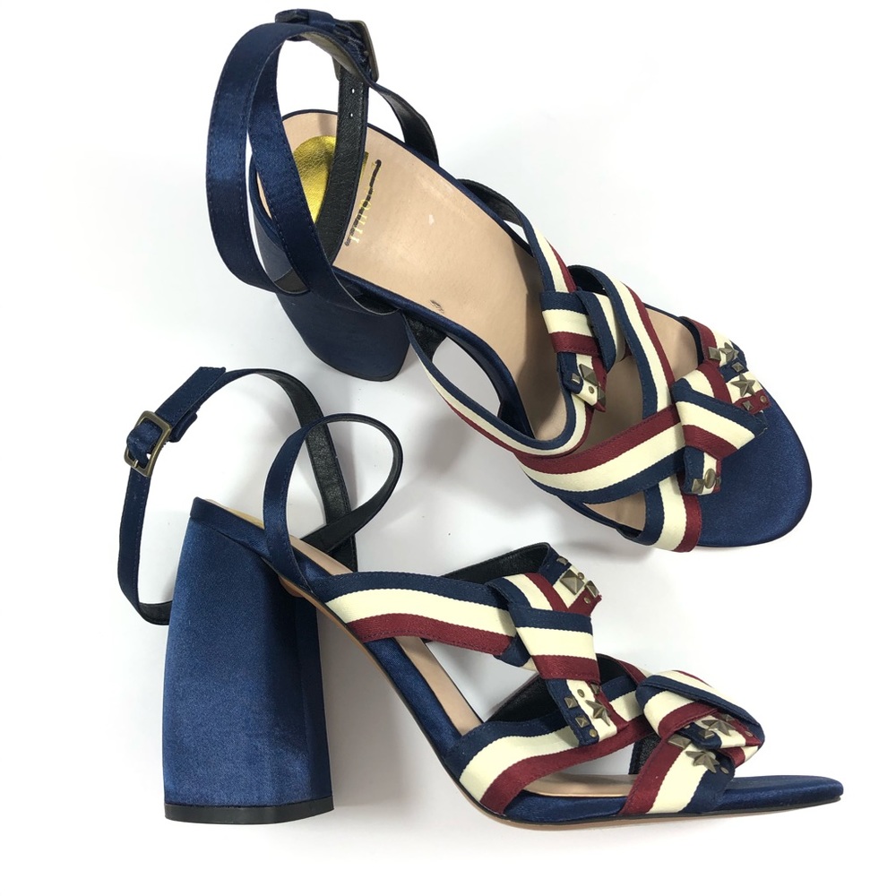 NWOB Eloquii Jules Blue Red White Stud Block Heels - Picture 5 of 8